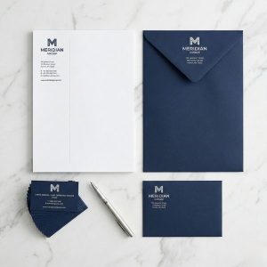 Bộ ấn phẩm văn phòng đồng bộ thể hiện năng lực và chất lượng báo giá in doanh nghiệp.