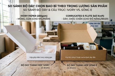 Cách chọn giấy in hộp theo trọng lượng sản phẩm: So sánh hộp giấy mềm và hộp bồi sóng, carton lạnh chịu lực.