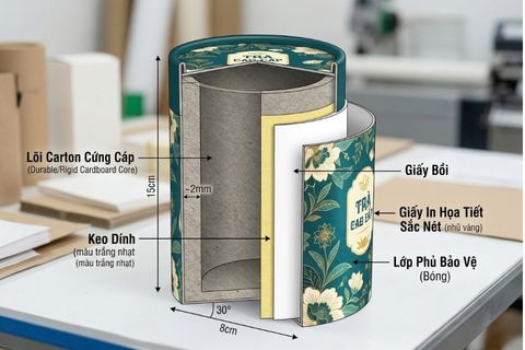 Cấu tạo chi tiết khi thiết kế in hộp trụ tròn