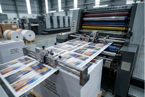 Dây chuyền máy in offset công suất lớn đảm bảo sự đồng màu khi in catalogue số lượng lớn.