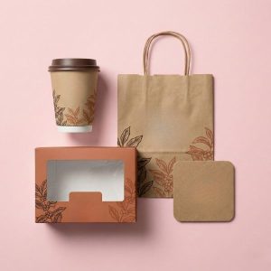 Bộ bao bì đồng bộ màu sắc và logo chuyên nghiệp từ dịch vụ in ấn cho chuỗi cửa hàng.