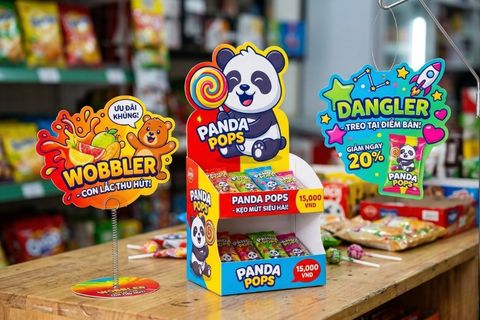 Dịch vụ in ấn cho phòng marketing sản xuất các vật phẩm quảng cáo POSM, kệ giấy và wobbler sáng tạo, thu hút khách hàng.