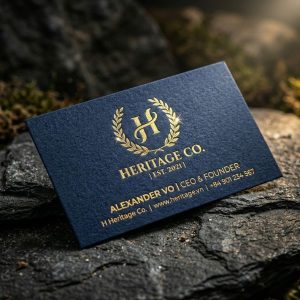 Giải pháp in card visit ép kim nhũ vàng trên giấy mỹ thuật giúp khẳng định đẳng cấp thương hiệu.