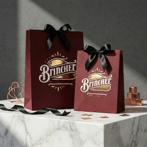 Chi tiết gia công ép kim và quai lụa sắc sảo trong dịch vụ in túi giấy cao cấp.