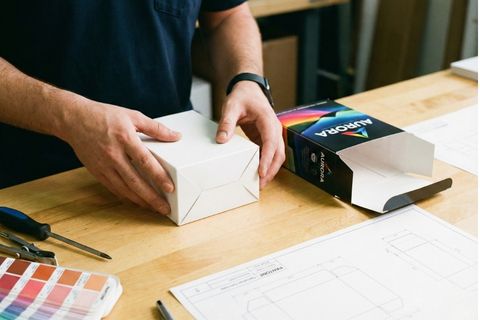 Kiểm tra kết cấu qua mẫu trắng và mẫu màu của dịch vụ in hộp giấy theo yêu cầu.