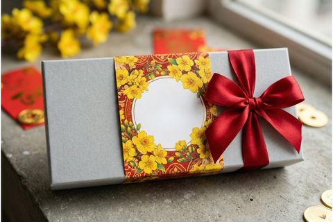 Thiết kế đai giấy và ruy băng linh hoạt trên vỏ hộp quà tết dễ cá nhân hóa giúp tối ưu chi phí.