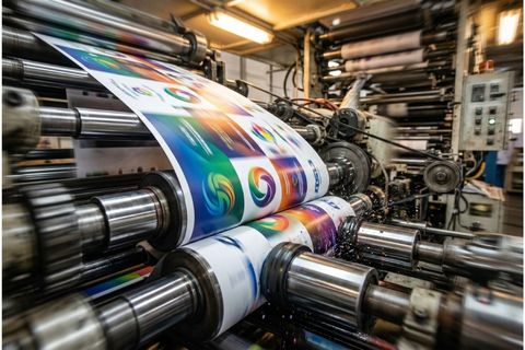 Dây chuyền in offset công suất lớn xử lý hoàn hảo các màu chuyển sắc khi in phong bì in logo.