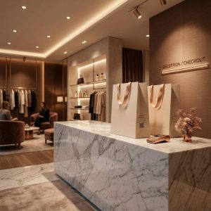 Thiết kế sang trọng và đồng bộ không gian trưng bày với dịch vụ in túi giấy showroom.