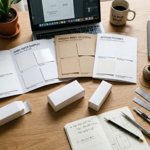 Dịch vụ tư vấn in bao bì chuyên nghiệp giúp khách hàng trải nghiệm mẫu giấy và kiểm tra kết cấu hộp mockup trước khi sản xuất.