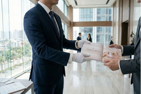 Ứng dụng ấn phẩm in brochure doanh nghiệp hỗ trợ nhân viên kinh doanh gặp gỡ đối tác.