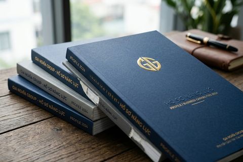 Sản phẩm catalogue và ấn phẩm thương mại được gia công đóng gáy, ép kim chuyên nghiệp tại xưởng in miền Bắc.