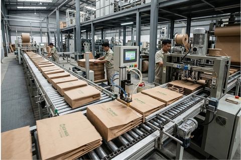 hệ thống dán tự động công suất lớn phục vụ các đơn hàng in túi giấy nhanh