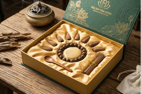 Thiết kế hộp giấy trầm hương với khay lót lụa sang trọng