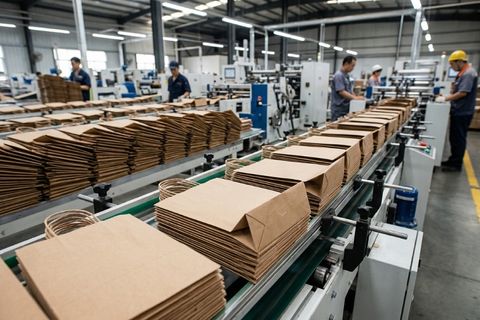 Quy trình bế dán tự động khép kín các lô túi giấy có sẵn