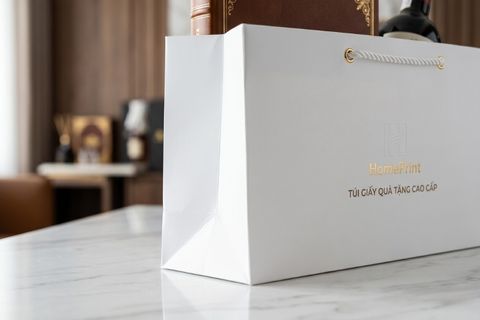 Bề mặt giấy Ivory trắng mịn đanh cứng dùng in túi quà giấy.
