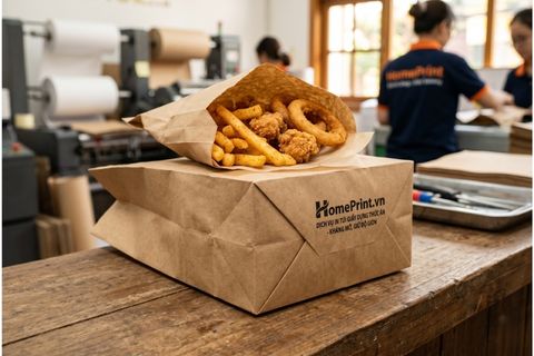 Túi giấy Kraft chống thấm dầu chuyên dụng cho đồ ăn nhanh.