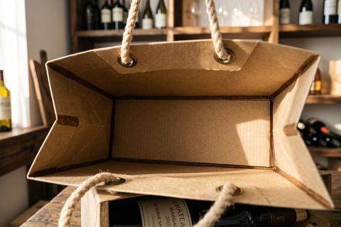 Phần đáy gia cố chắc chắn của túi giấy đựng rượu siêu chịu lực.