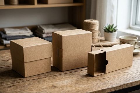 Các kiểu dáng hộp giấy kraft có sẵn phổ biến như nắp gài và nắp âm dương.