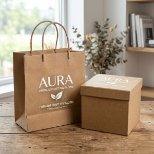 Các mẫu in màu trắng trên giấy kraft tạo sự tương phản sang trọng.