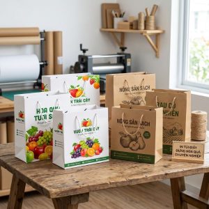 Các mẫu in túi giấy đựng hoa quả đáy rộng chắc chắn và sang trọng.