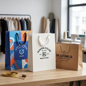 Các mẫu in túi giấy đựng quần áo đa dạng chất liệu và kích thước.