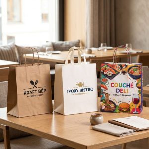 Các mẫu in túi giấy đựng thức ăn đa dạng chất liệu an toàn thực phẩm.