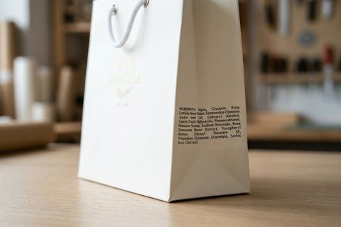 Thiết kế túi đựng sản phẩm mỹ phẩm bằng giấy Ivory với độ sắc nét văn bản cao và nếp gấp cơ khí chuẩn xác.