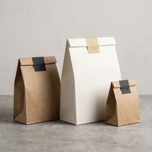 Các mẫu túi giấy không quai phong cách tối giản, phom dáng đanh thép và vuông vức dành cho nhãn hàng cao cấp.