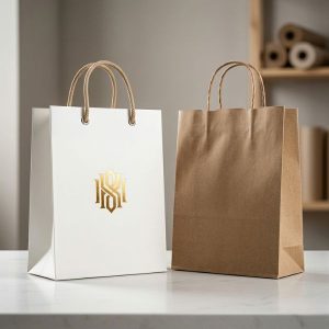 Nghệ thuật trang trí túi giấy đơn giản nhưng sang trọng với kỹ thuật ép kim logo trên nền giấy cao cấp.