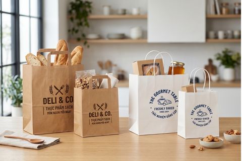 Cấu trúc đáy bè ngang giúp cố định khay đồ ăn khi in túi giấy đựng thực phẩm.